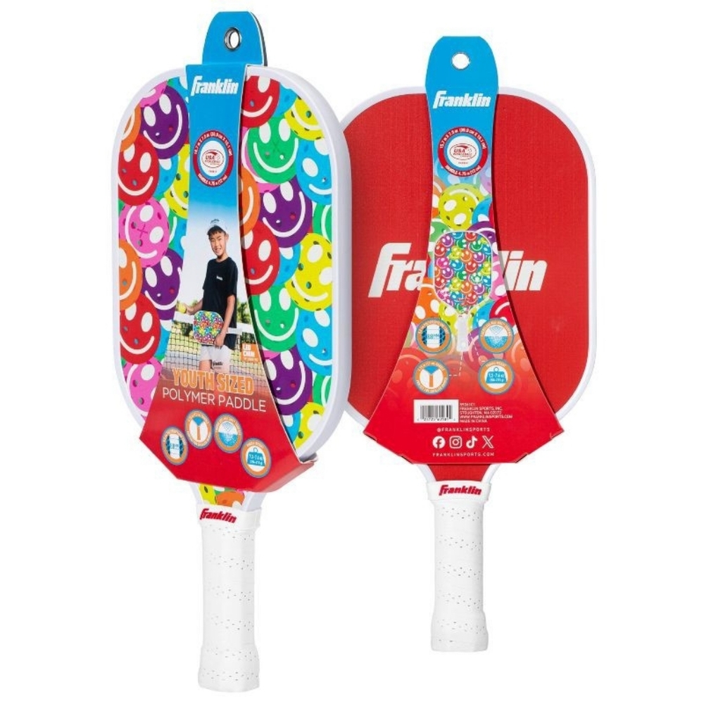 Franklin Sports Youth Paddle - Smiley Face Graphic: Fiberglass Racquet Picklebal - Picture 2 of 3